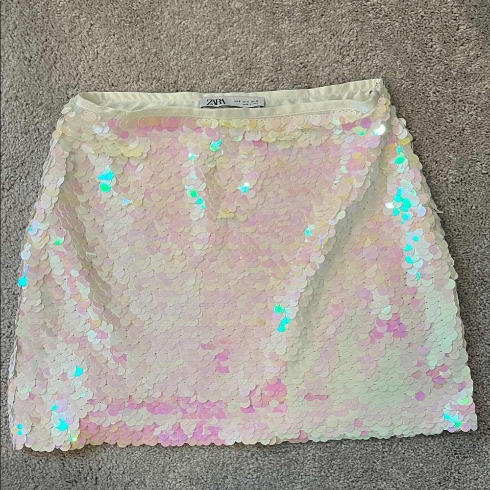 Zara White/Pink Sequin Skirt